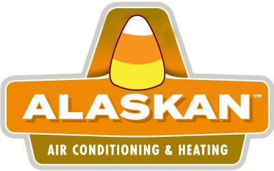 Alaskan AC logo with candy corn instead of polar bear in fall colors