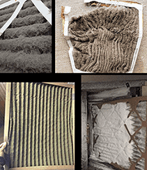 4 different images of very dirty furnace filters
