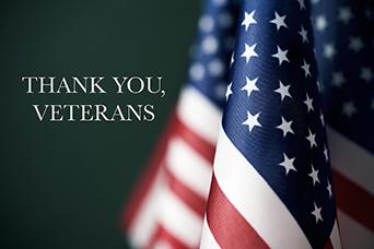 American flag and "thank you, veterans" text