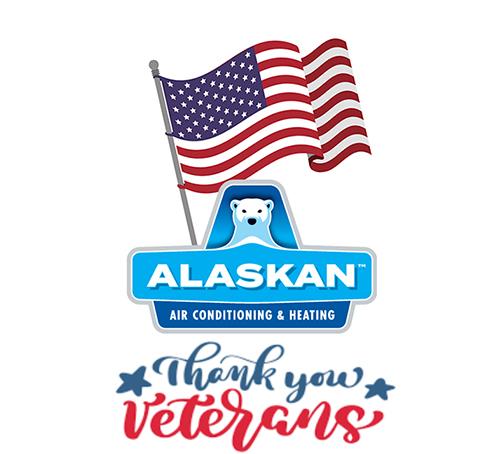 Thank you Veterans text under Alaskan AC logo with American flag